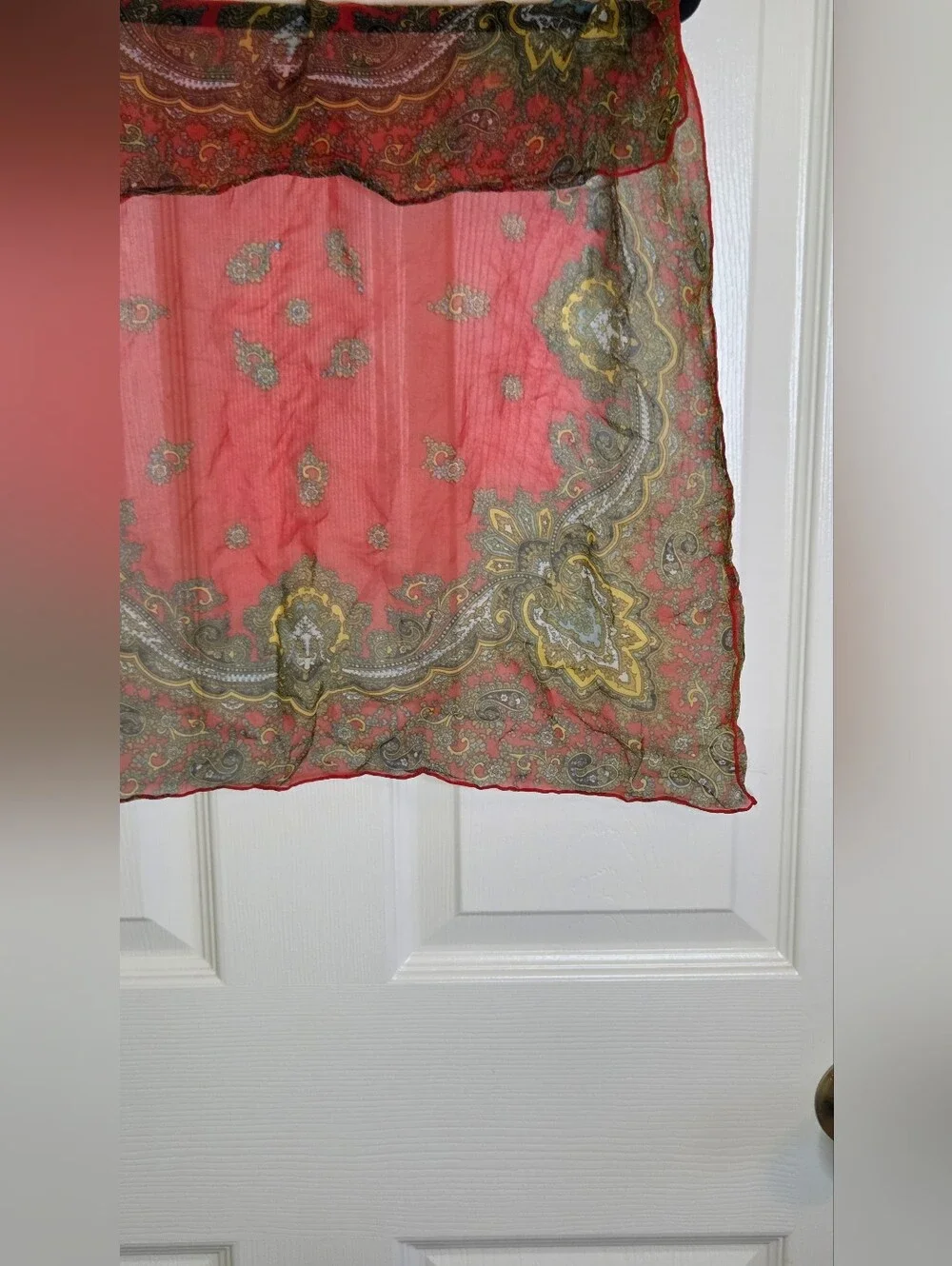 VTG Silk Scarf Lot Set of2 | Paisley Red & Striped Lace Charcoal 21